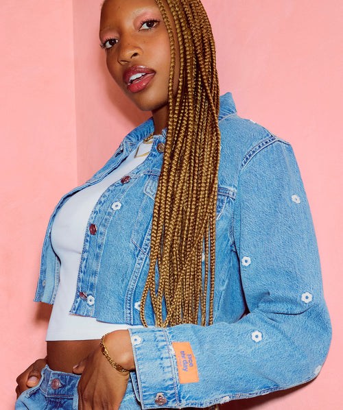 AE x Bubble Embroidered Cropped Denim Jacket