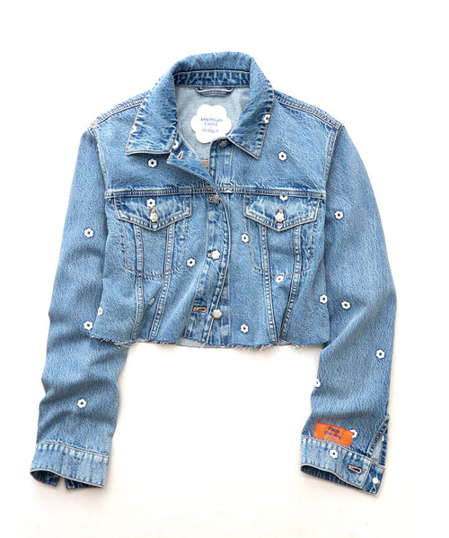AE x Bubble Embroidered Cropped Denim Jacket