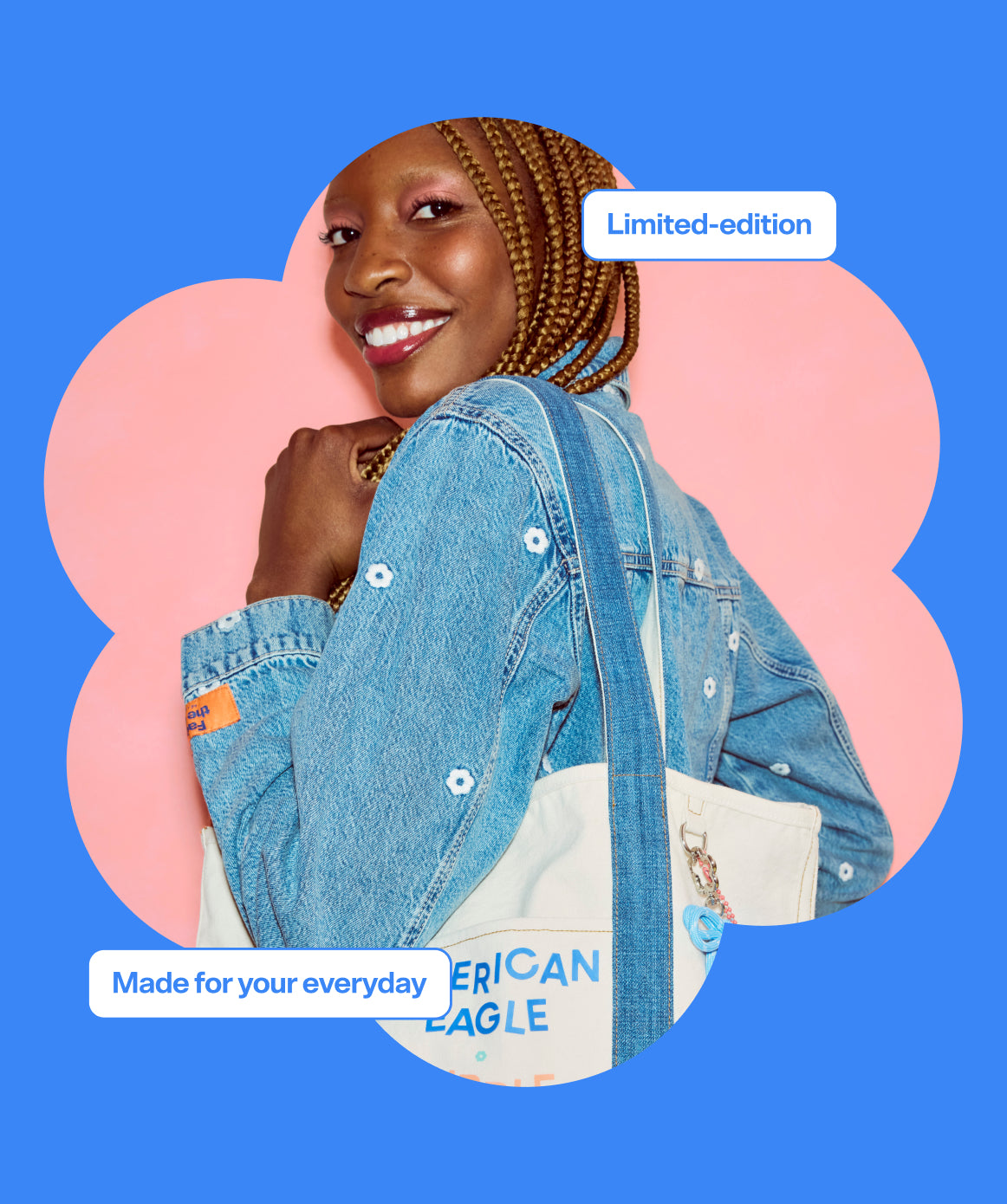 AE x Bubble Embroidered Cropped Denim Jacket