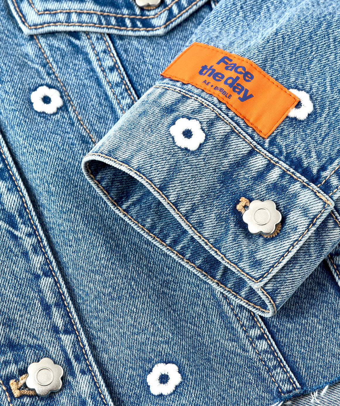 AE x Bubble Embroidered Cropped Denim Jacket